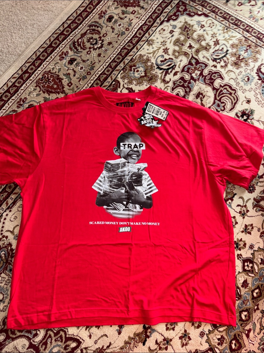 AKOO Red Short-Sleeve Graphic Tee with TRAP Print